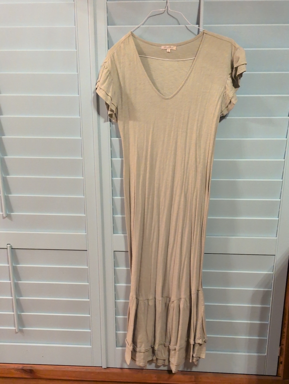 Z Supply Taupe V-Neck Ruffle-Hem Maxi Dress